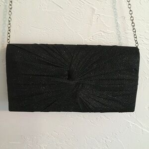 Black Shimmer Pleated Evening Clutch Bag  with Chain 10x5 inches like new